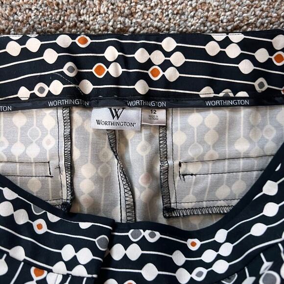 Worthington Women's Ankle Pant.  Black with Orange/Gray Circle Design.  Size 12 - Picture 3 of 6